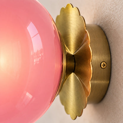 Marshmallow Glass Globe Wall Sconce Scalloped Metal LED