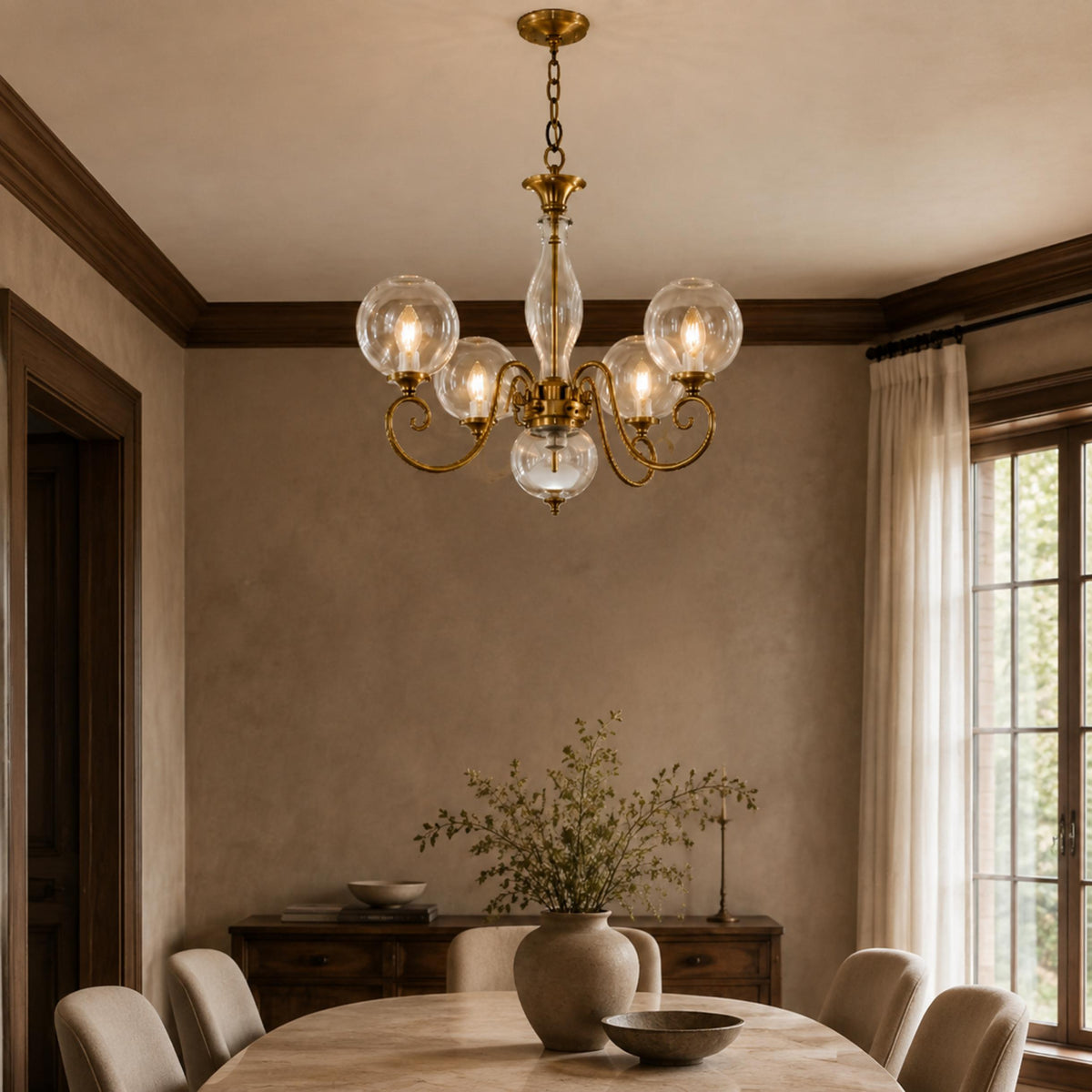 Glass Chandelier Hanging LED Light Fixture Adjustable
