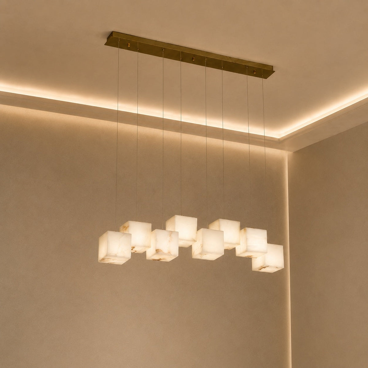 Alabaster Box Pendant Light Hanging LED Adjustable Height