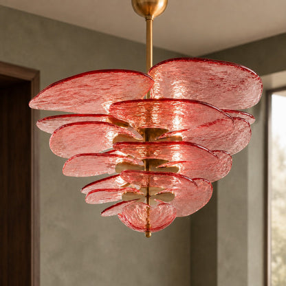 Layered Glass Leaf Chandelier Vintage Hanging LED