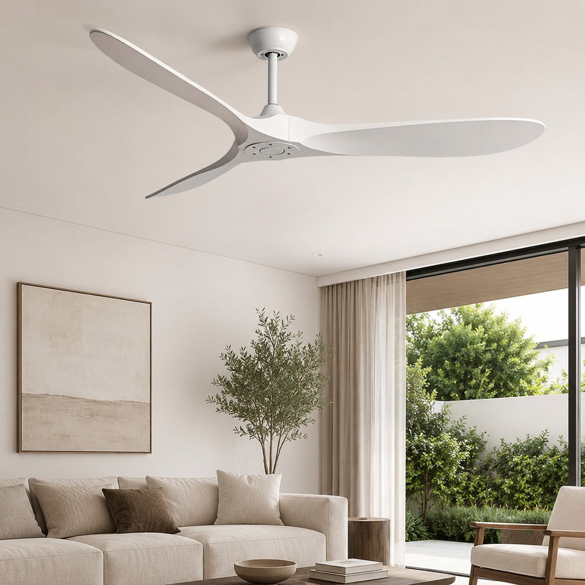 Sculpted Blade Scandinavian DC Ceiling Fan 6 Speed Wall Control 106 to 152 cm