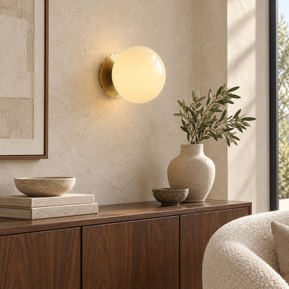 Marshmallow Glass Globe Wall Sconce Scalloped Metal LED