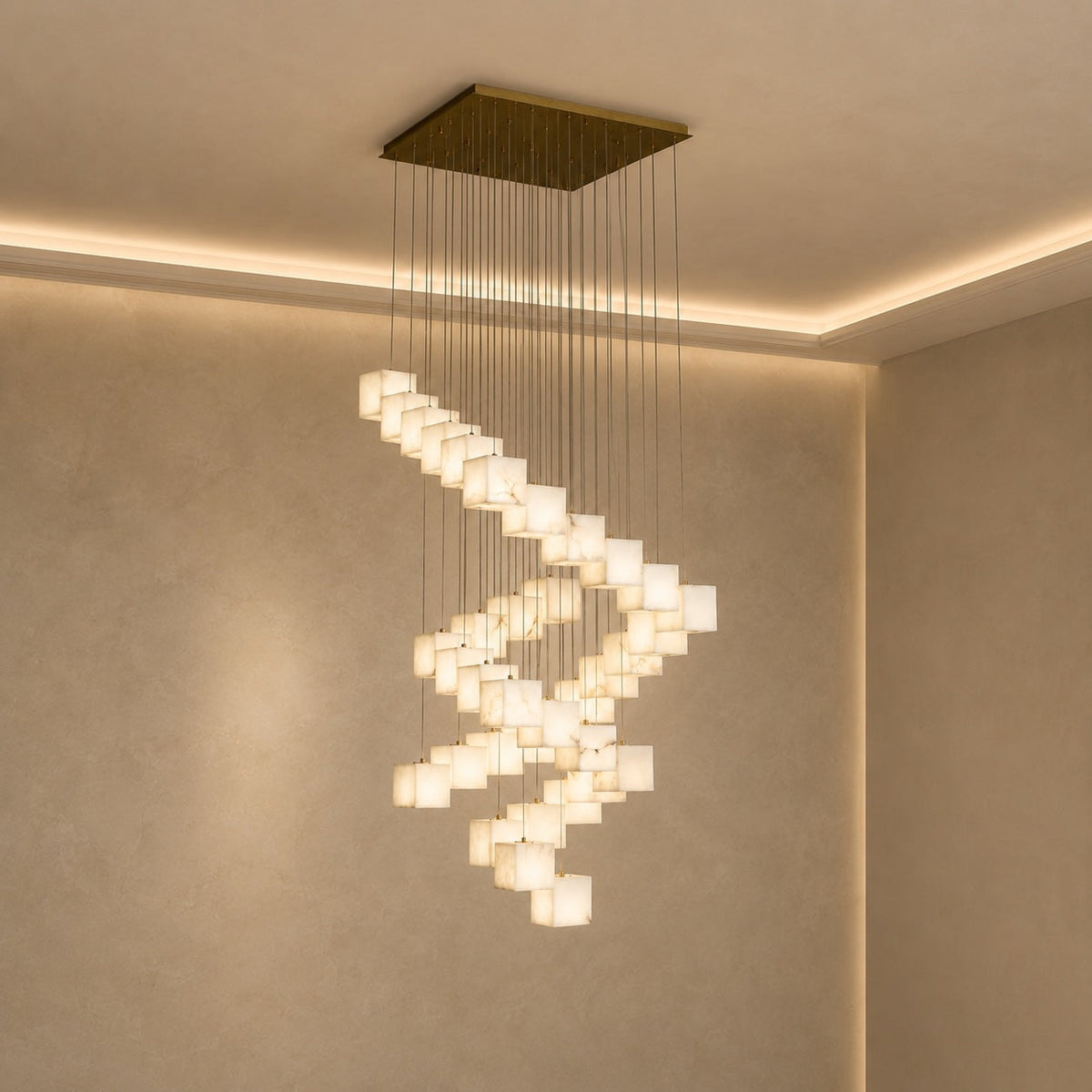 Alabaster Box Pendant Light Hanging LED Adjustable Height