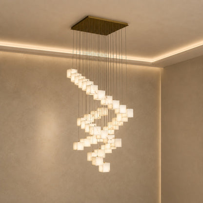 Alabaster Box Pendant Light Hanging LED Adjustable Height