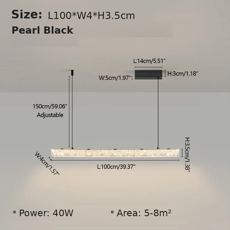Dimensions - Pearl Black L100cm B: L100 x W4 x H3.5cm, 40W, suits 5-8 sqm