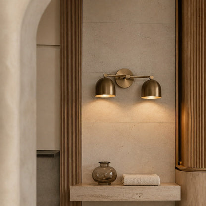 Solid Brass Double Dome Wall Sconce 46cm Vanity & Bedside Light