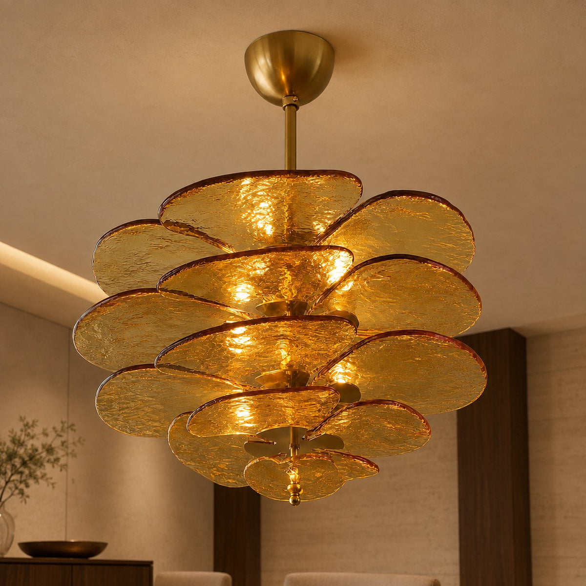 Layered Glass Leaf Chandelier Vintage Hanging LED