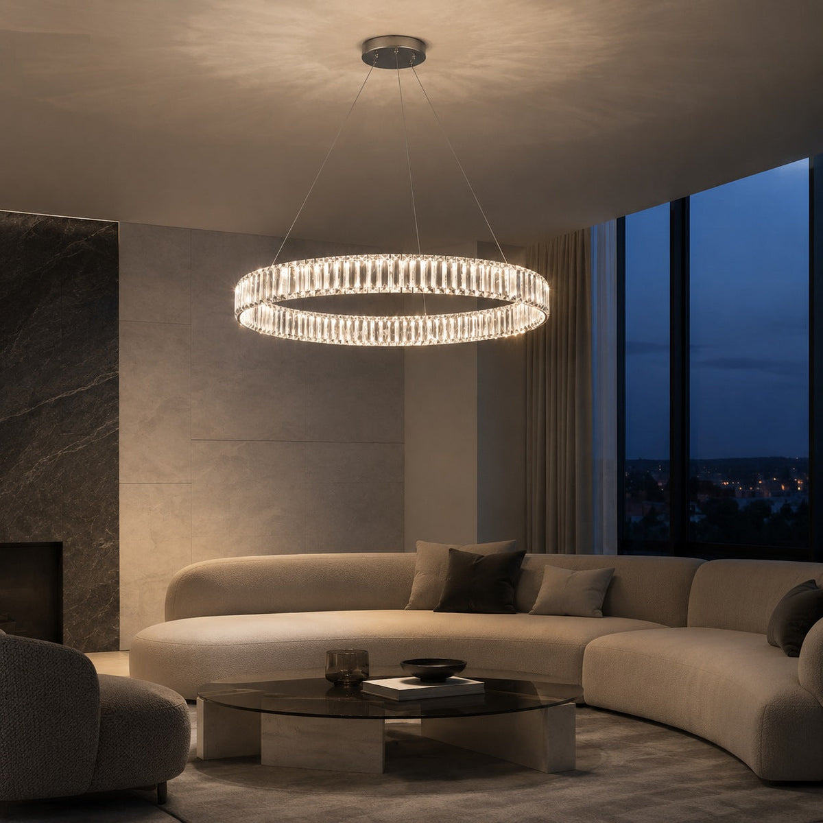 Crystal Chandelier Adjustable Hanging LED Fixture Round