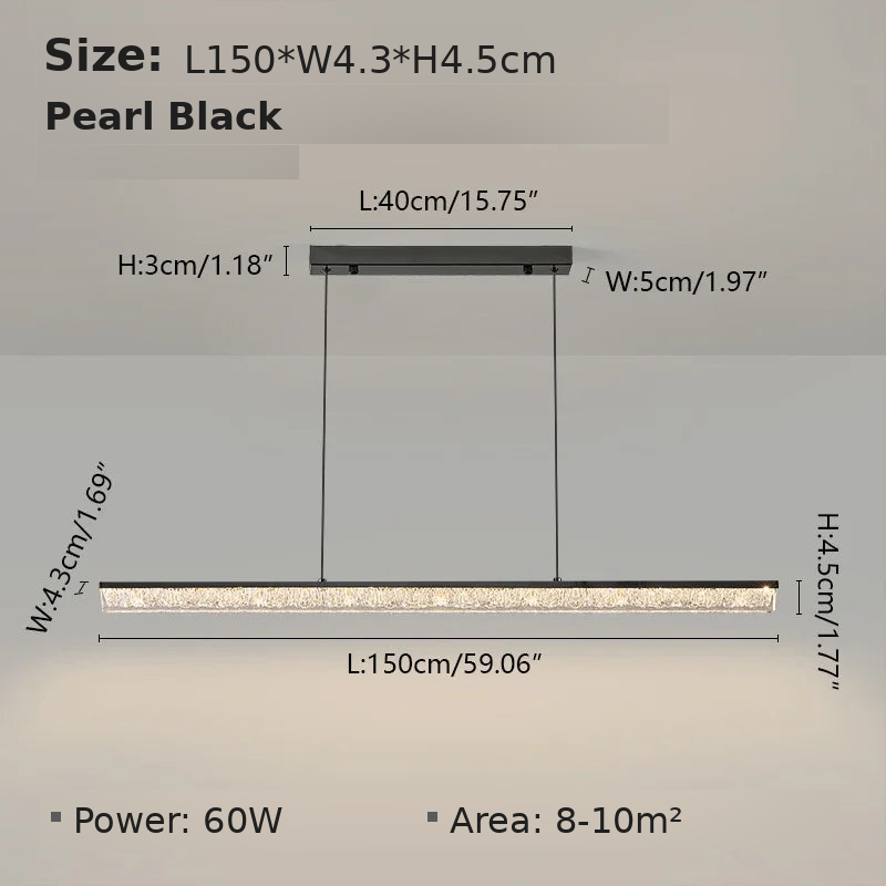 Dimensions - Pearl Black L150cm A: L150 x W4.3 x H4.5cm, 60W, suits 8-10 sqm