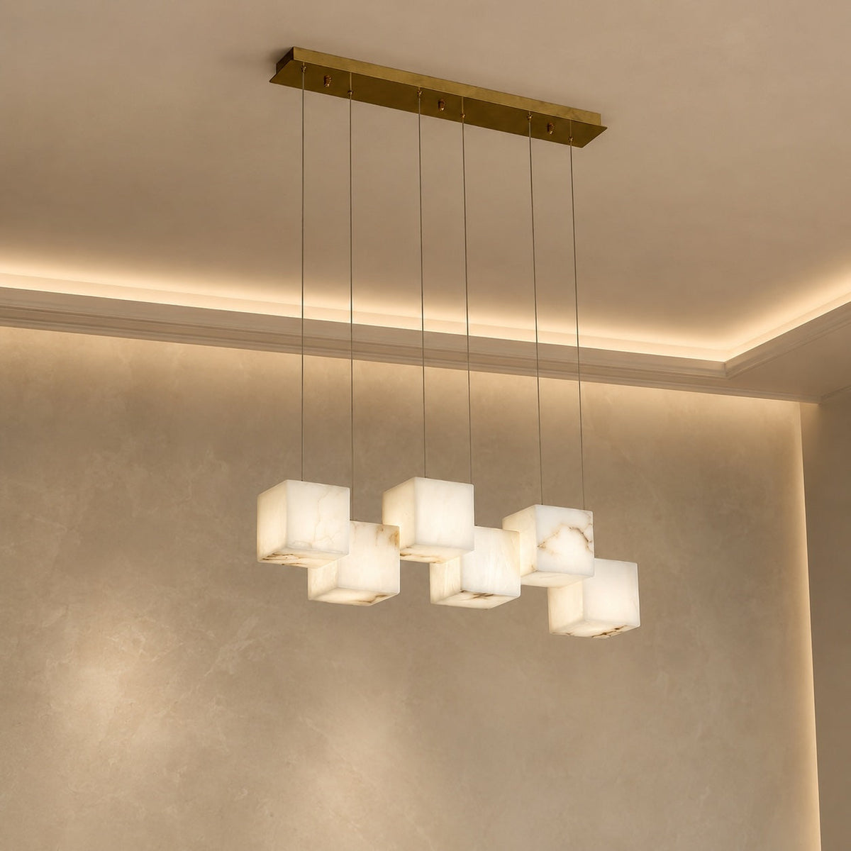Alabaster Box Pendant Light Hanging LED Adjustable Height