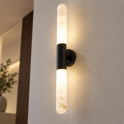 Alabaster Wall Light Brushed Metal Warm LED Sconce