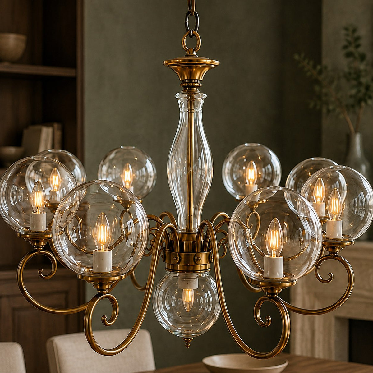 Glass Chandelier Hanging LED Light Fixture Adjustable