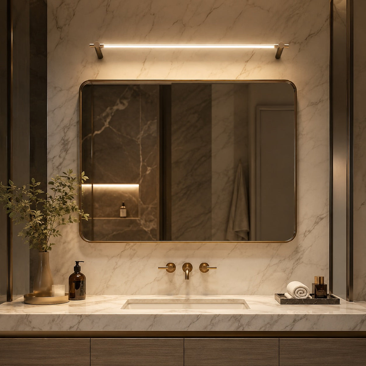 Polished Brass Linear LED Vanity Light 90cm & 120cm Acrylic Shade