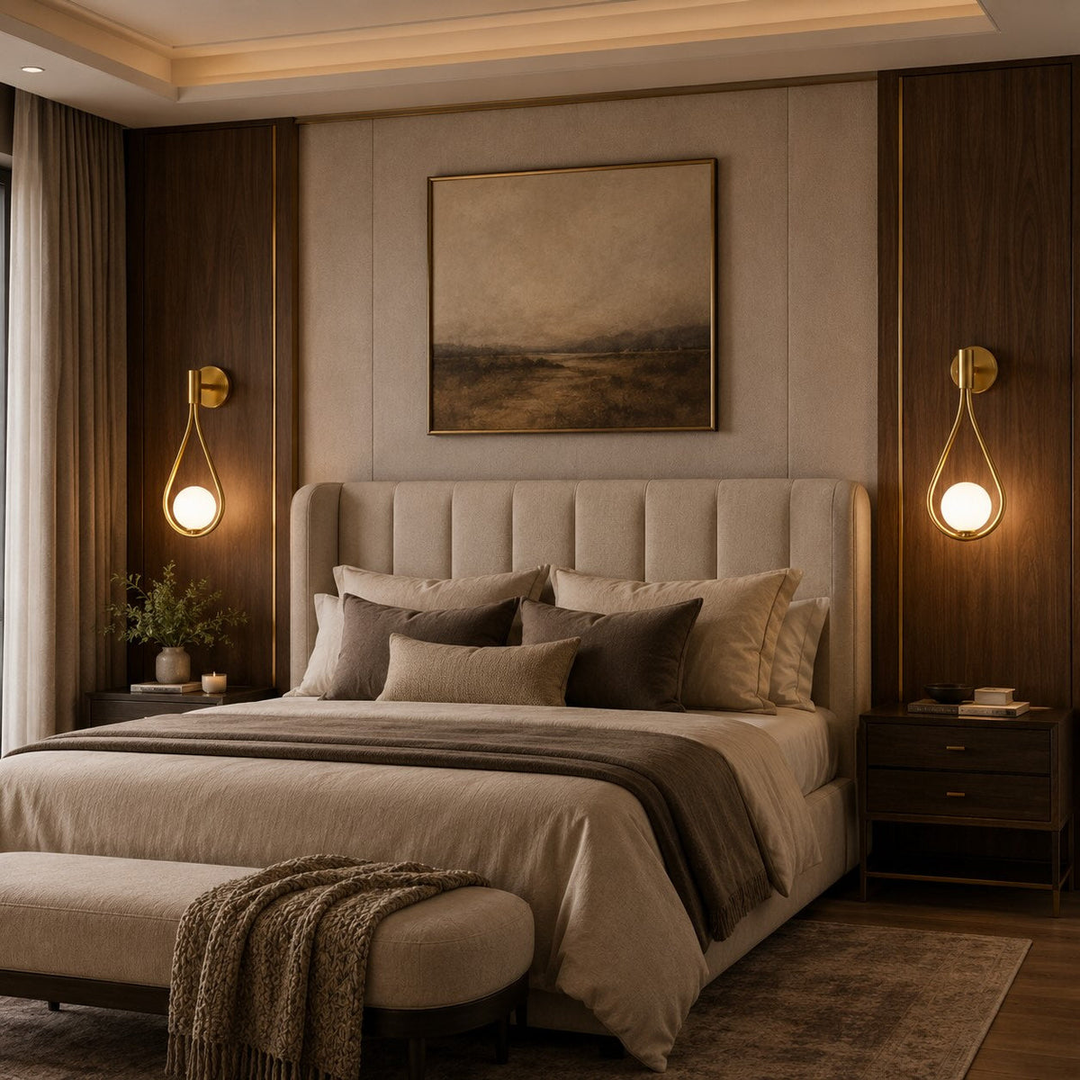 Brass Wall Light Glass Shade Adjustable LED Sconce