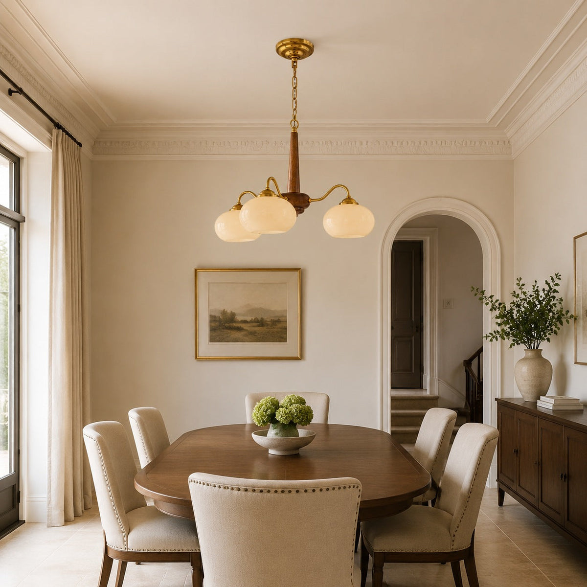 Solid Wood Brass Glass Chandelier 3 4 or 6 Head