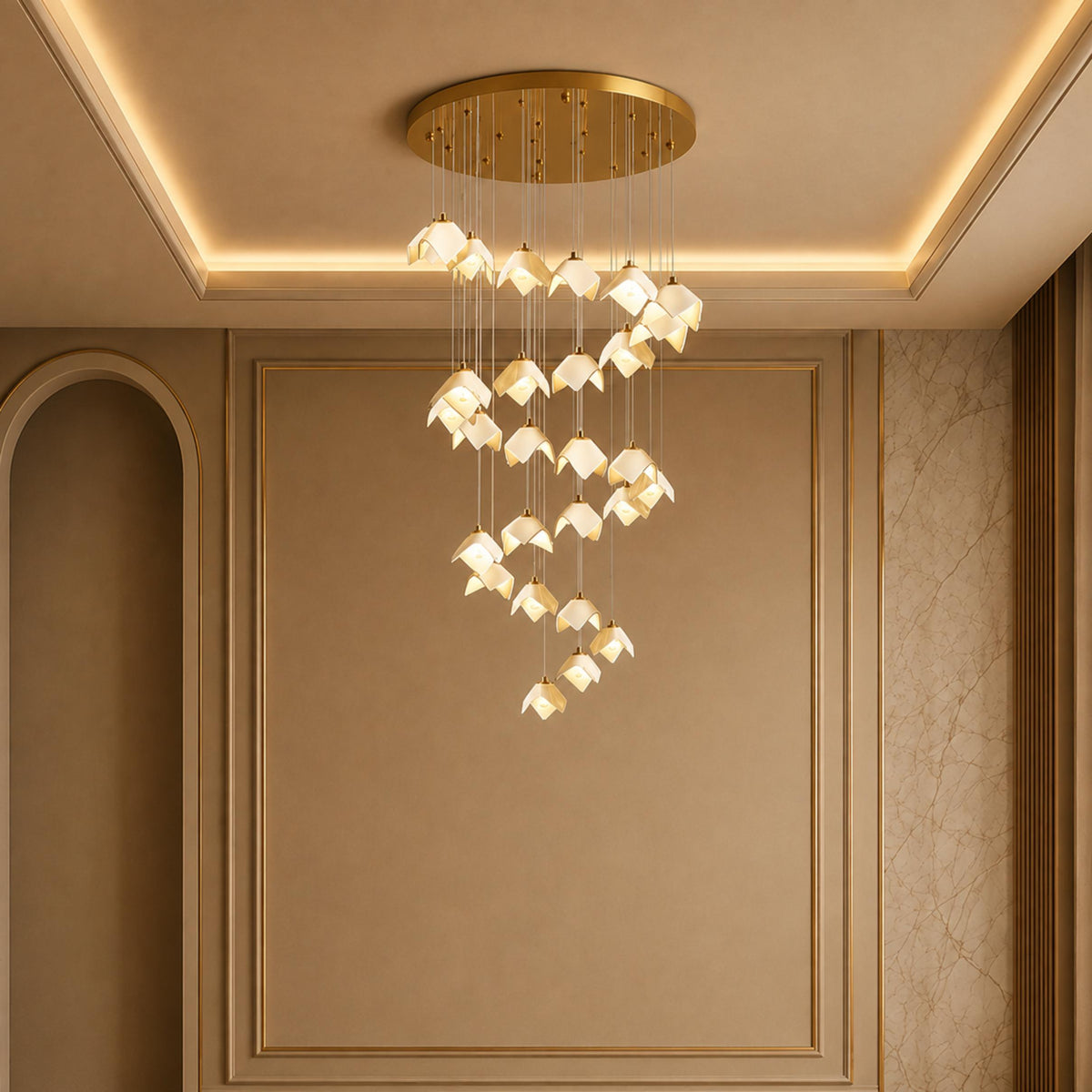 Gold Metal Chandelier Ceiling Light Adjustable LED