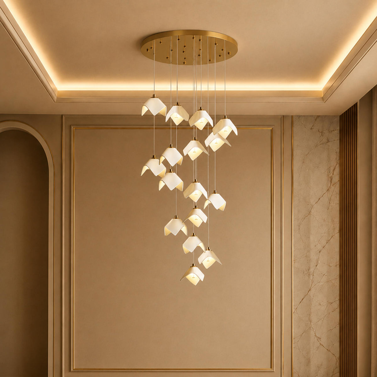 Gold Metal Chandelier Ceiling Light Adjustable LED
