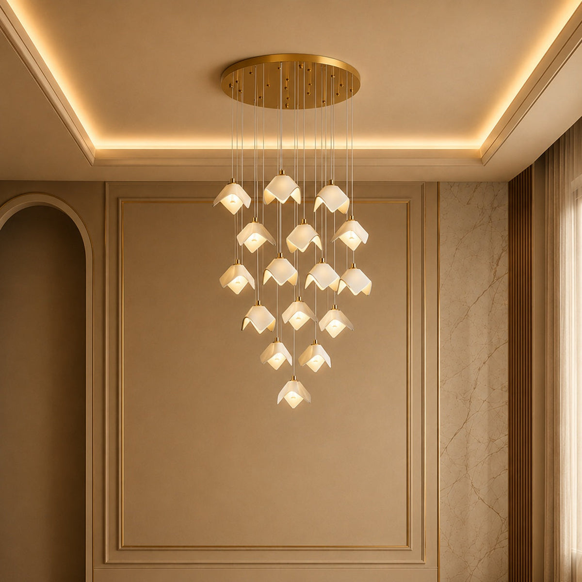 Gold Metal Chandelier Ceiling Light Adjustable LED
