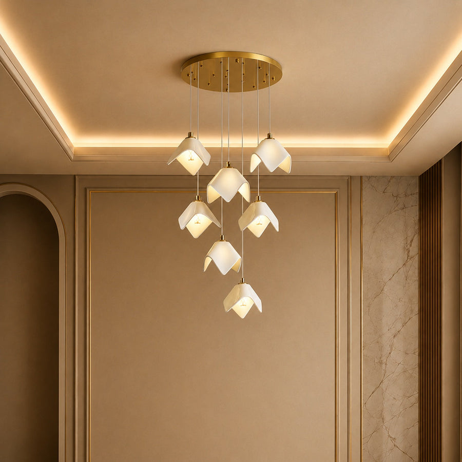 Gold Metal Chandelier Ceiling Light Adjustable LED
