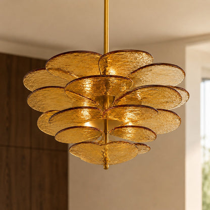 Layered Glass Leaf Chandelier Vintage Hanging LED