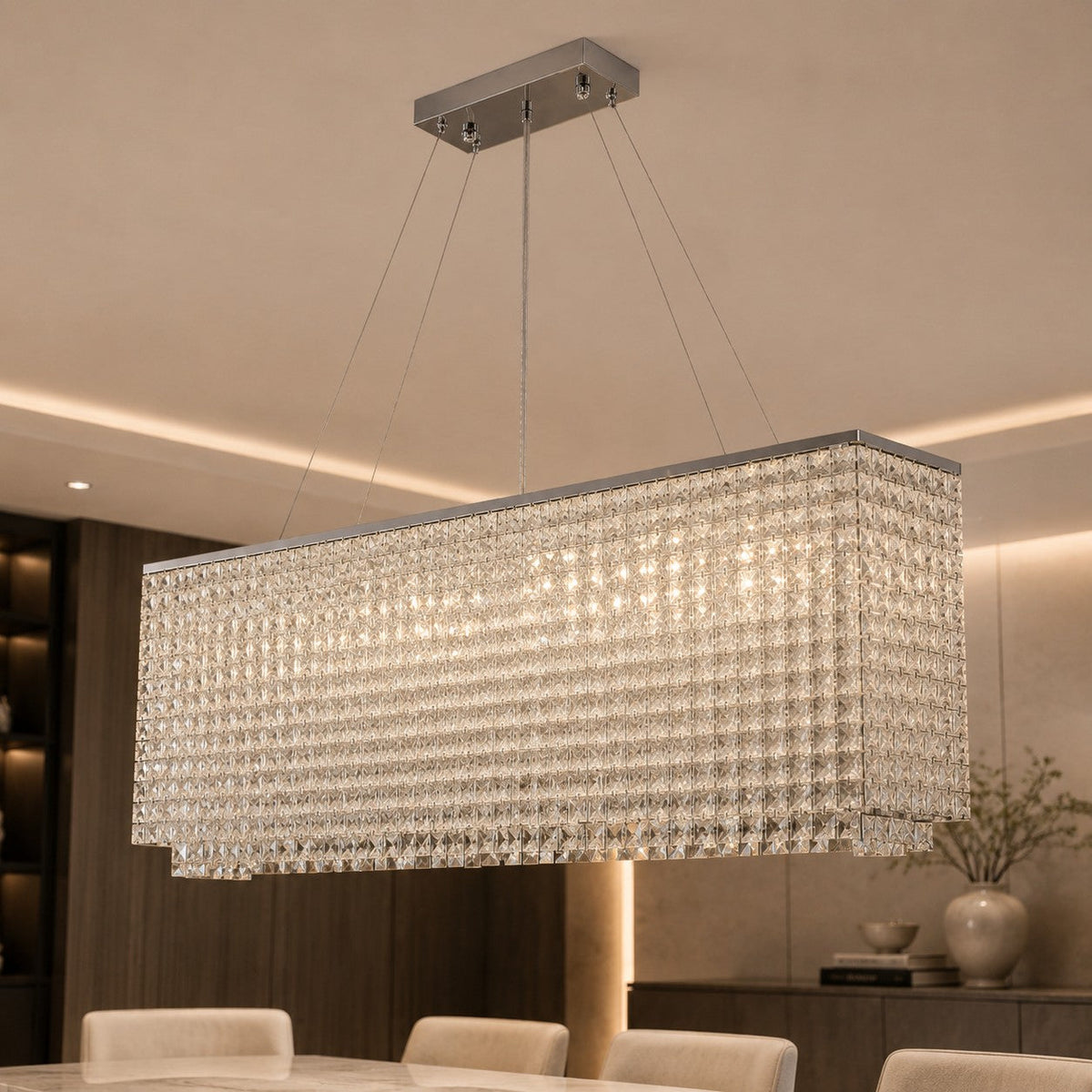 Crystal Chandelier Hanging LED Light Fixture Chrome