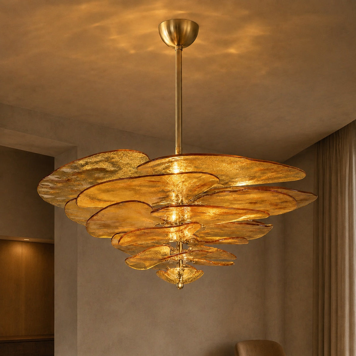 Layered Glass Leaf Chandelier Vintage Hanging LED