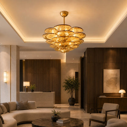 Layered Glass Leaf Chandelier Vintage Hanging LED