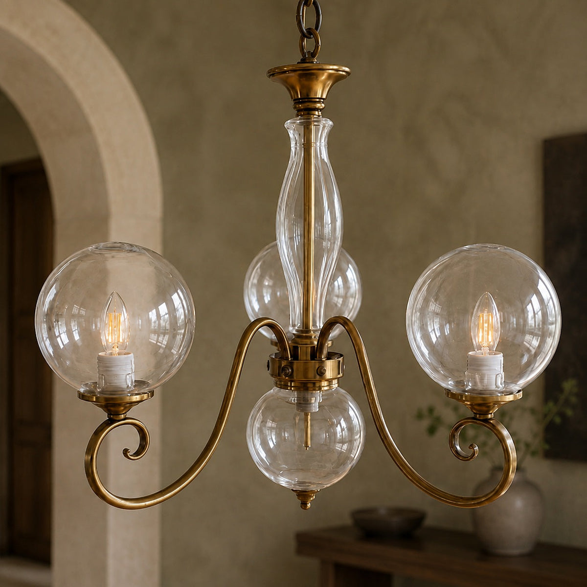 Glass Chandelier Hanging LED Light Fixture Adjustable
