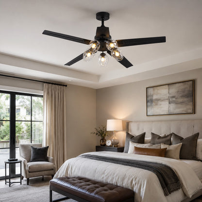 Industrial Black Metal Ceiling Fan with LED Light 3-Speed in Three Sizes