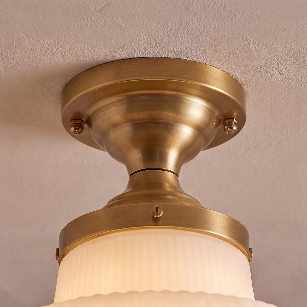 French Vintage Glass LED Flush Mount Ceiling Light Copper Warm White