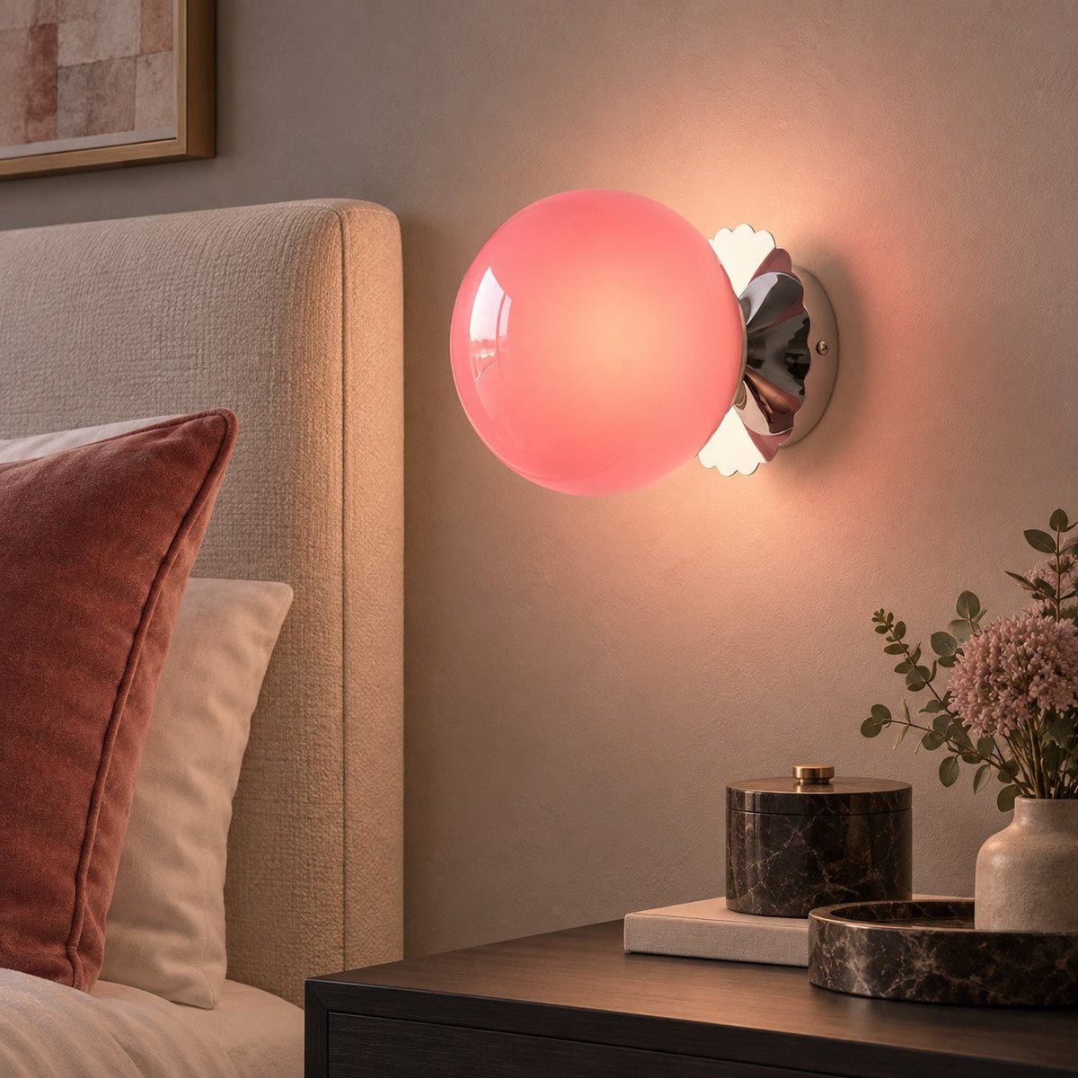 Marshmallow Glass Globe Wall Sconce Scalloped Metal LED