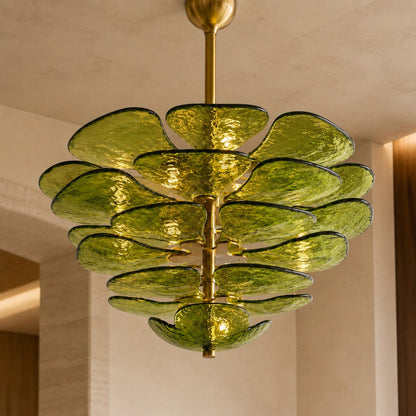 Layered Glass Leaf Chandelier Vintage Hanging LED