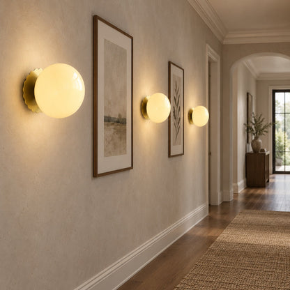 Marshmallow Glass Globe Wall Sconce Scalloped Metal LED