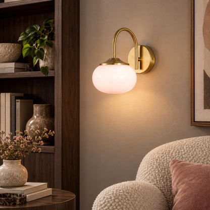 Copper Wall Light Pink Glass Shade LED Wall Sconce
