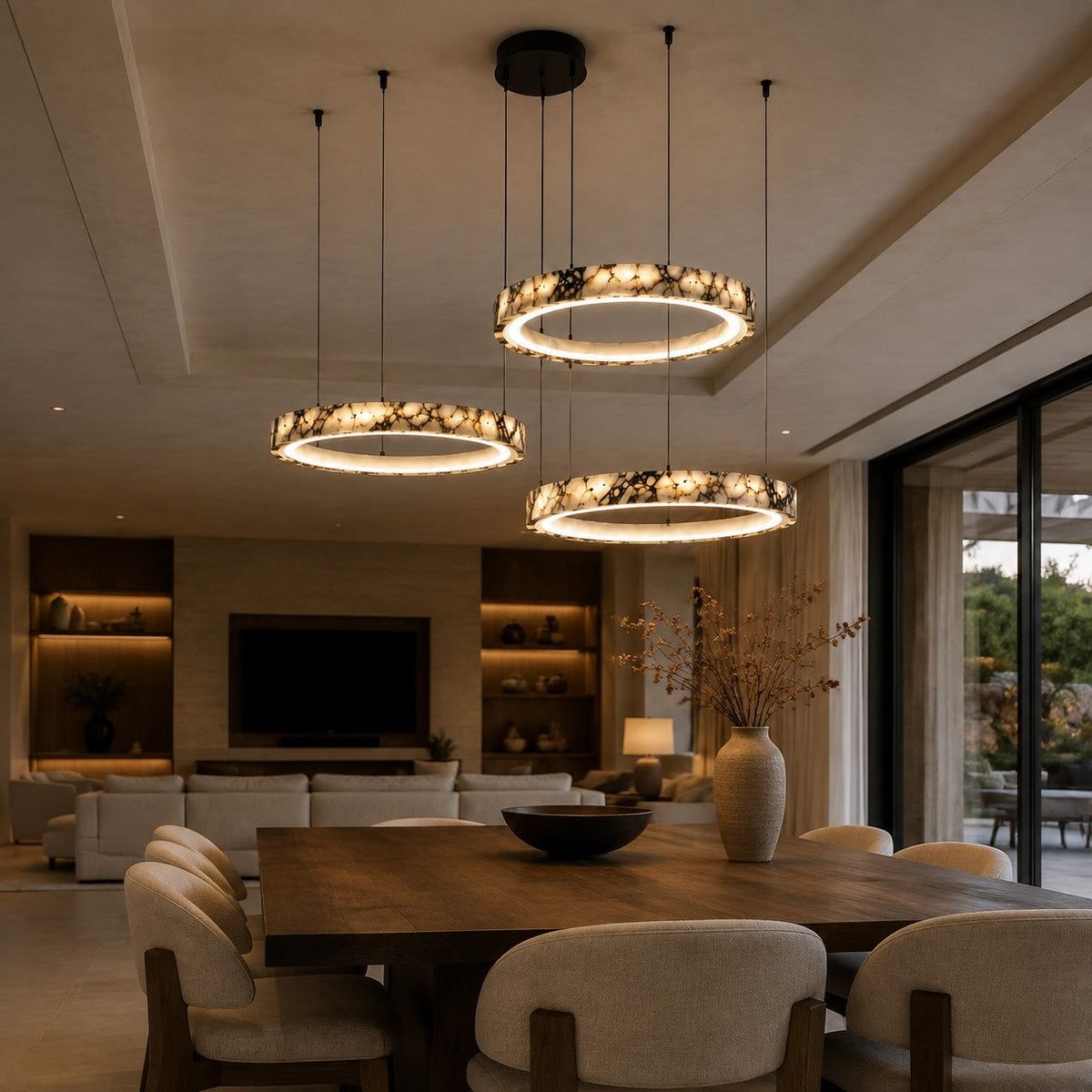 Multi-Ring Marble Chandelier Adjustable LED Hanging