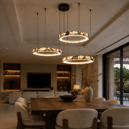 Multi-Ring Marble Chandelier Adjustable LED Hanging