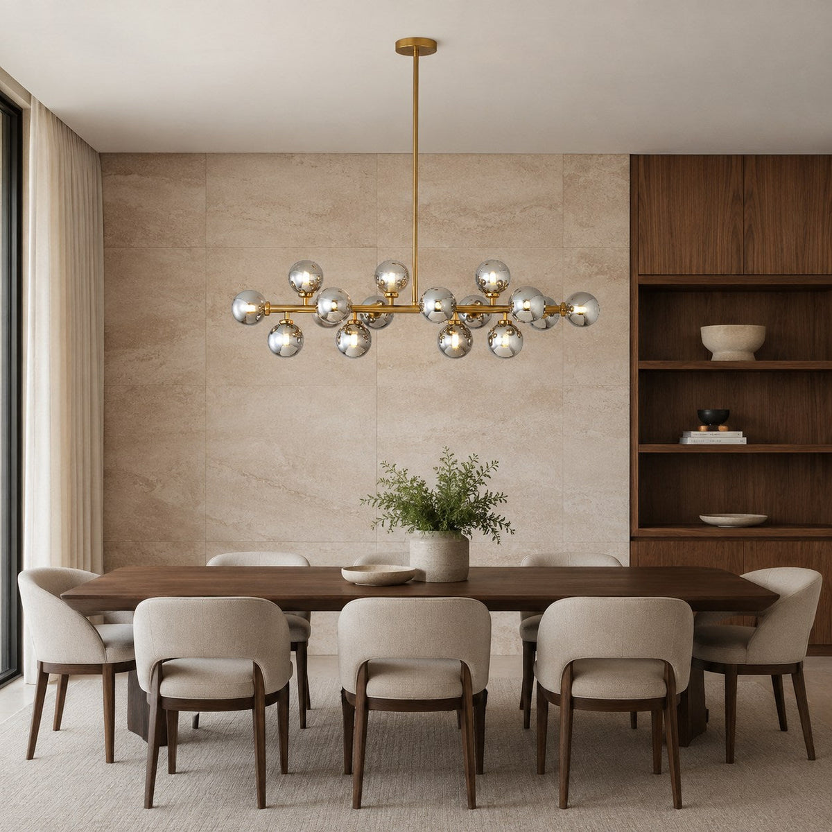Linear Gold Frosted Glass Chandelier 16-Light LED