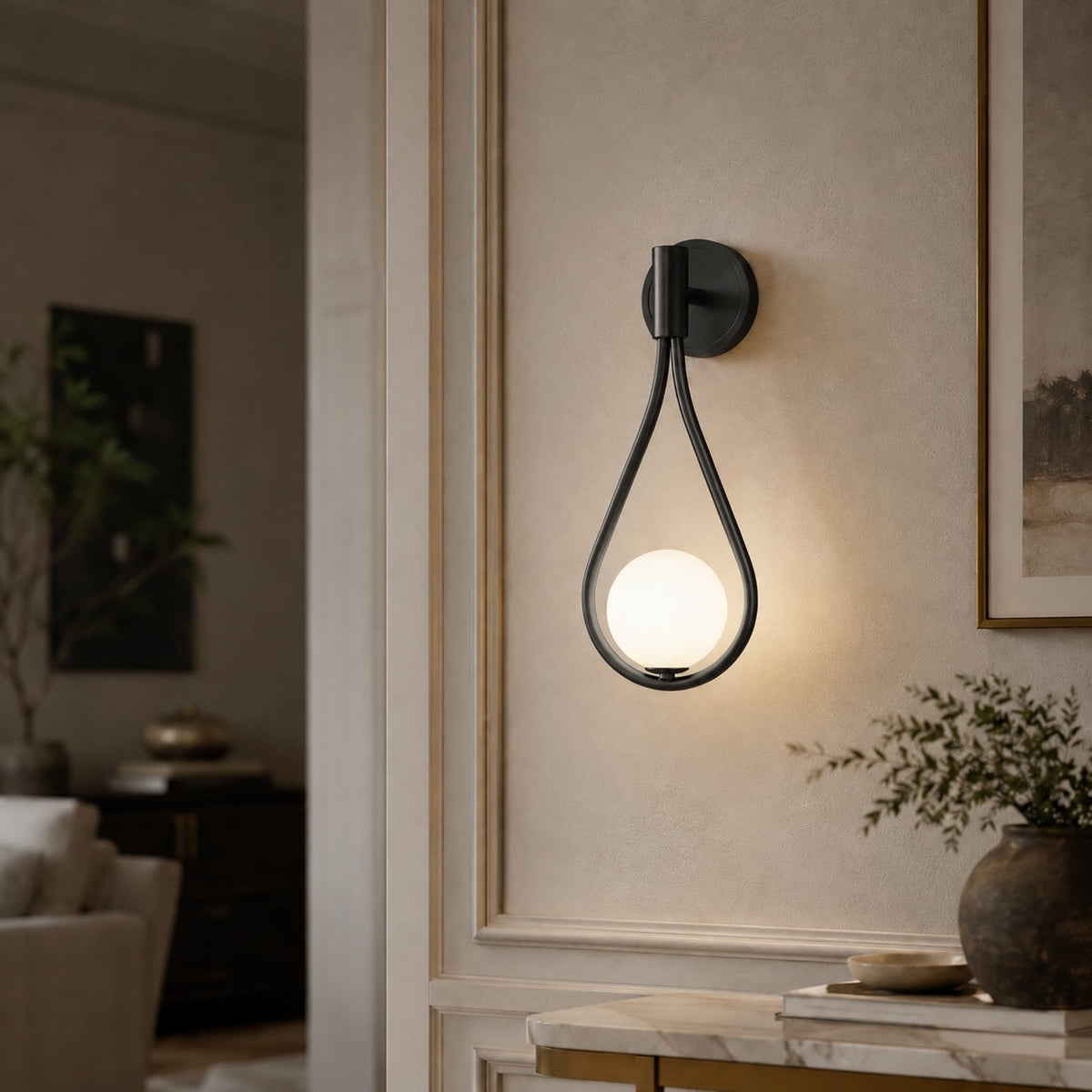 Brass Wall Light Glass Shade Adjustable LED Sconce