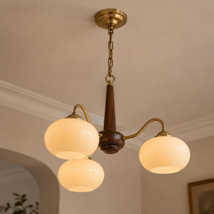 Solid Wood Brass Glass Chandelier 3 4 or 6 Head
