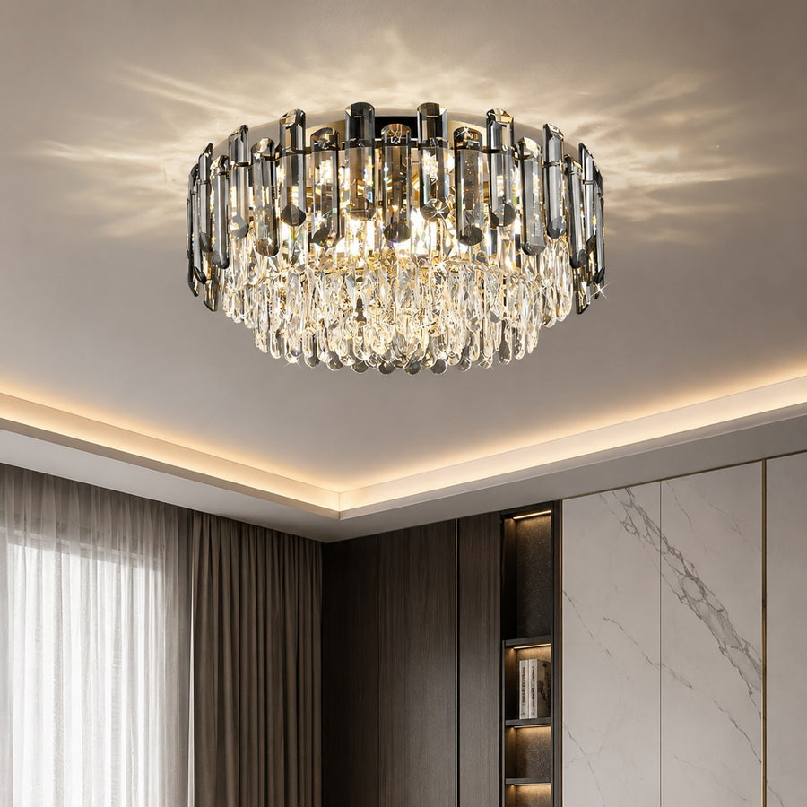 Modern Round Ceiling Light Chandelier with Crystal Accents Stainless Steel LED Adjustable Color Temperature