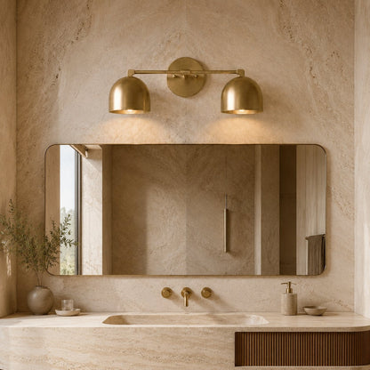 Solid Brass Double Dome Wall Sconce 46cm Vanity & Bedside Light