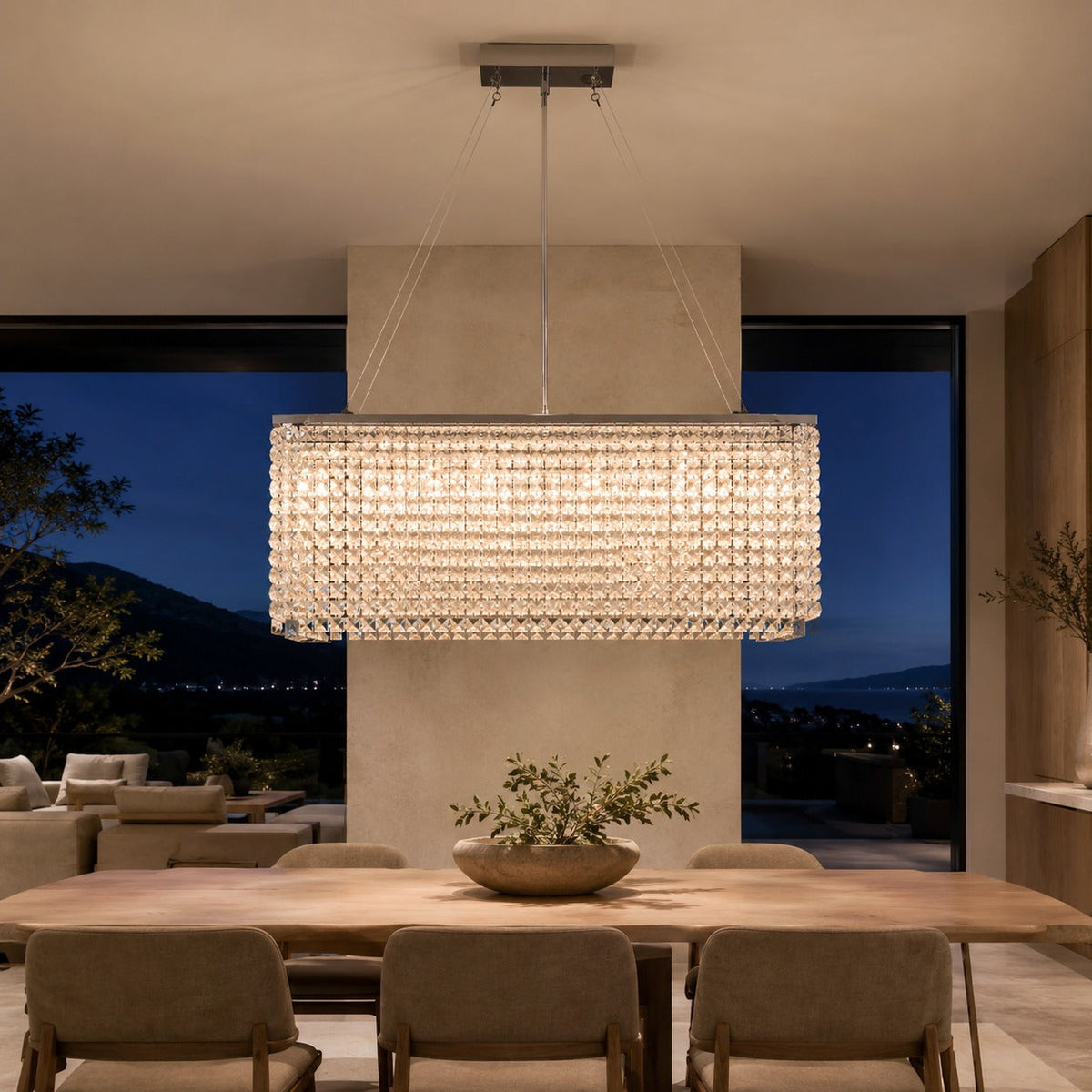 Crystal Chandelier Hanging LED Light Fixture Chrome