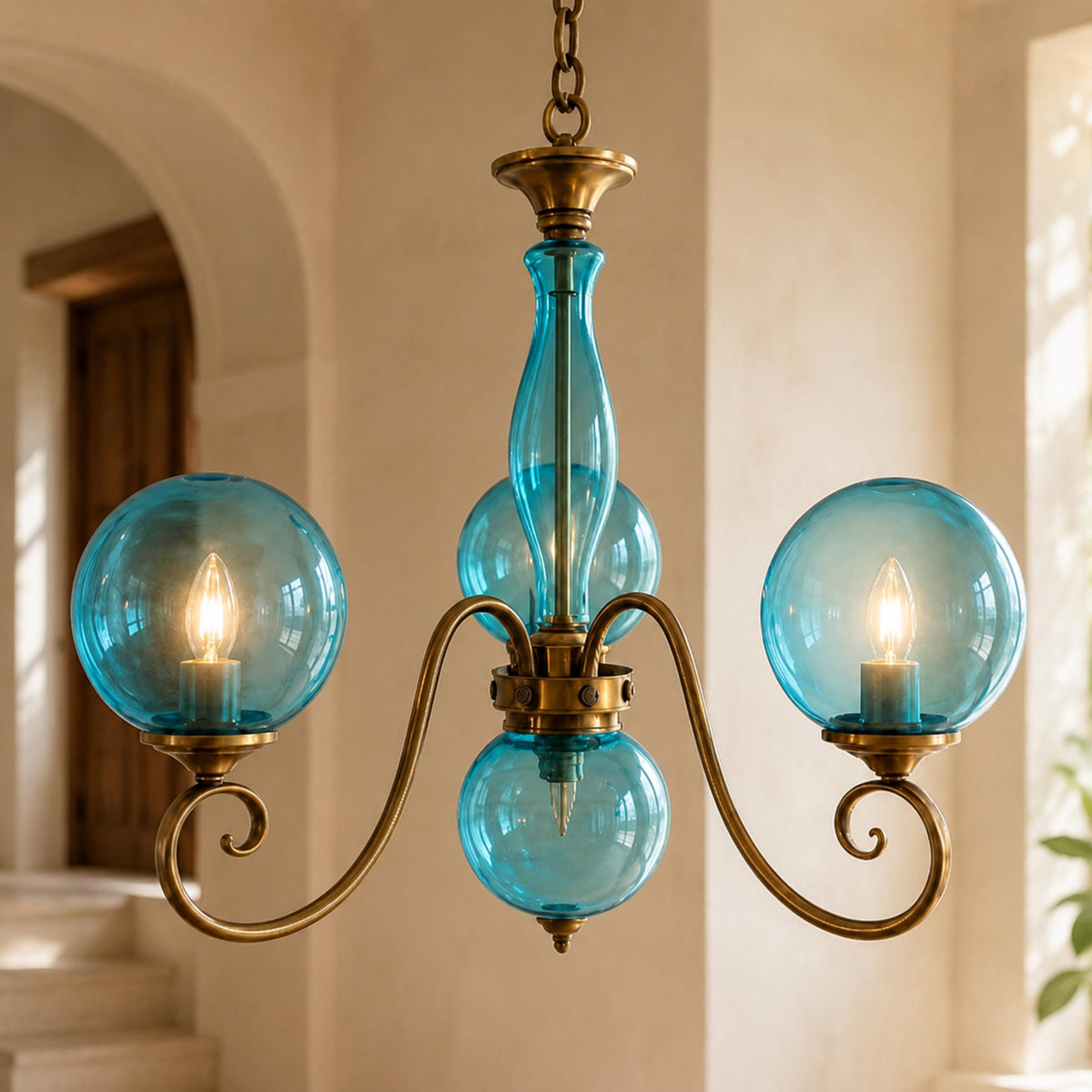 Glass Chandelier Hanging LED Light Fixture Adjustable