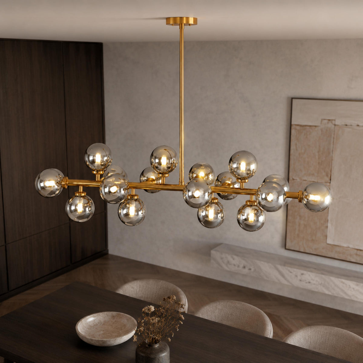Linear Gold Frosted Glass Chandelier 16-Light LED