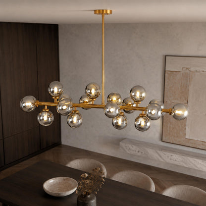 Linear Gold Frosted Glass Chandelier 16-Light LED