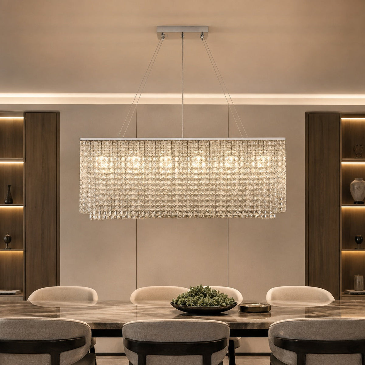 Crystal Chandelier Hanging LED Light Fixture Chrome
