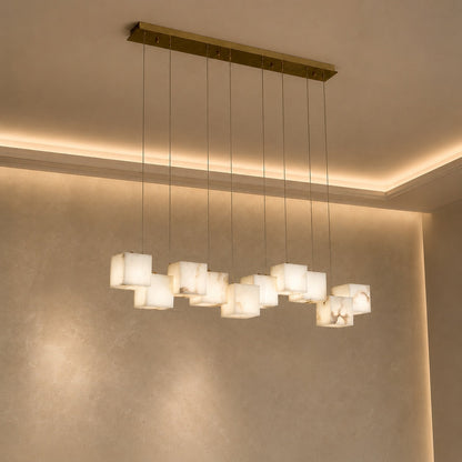 Alabaster Box Pendant Light Hanging LED Adjustable Height
