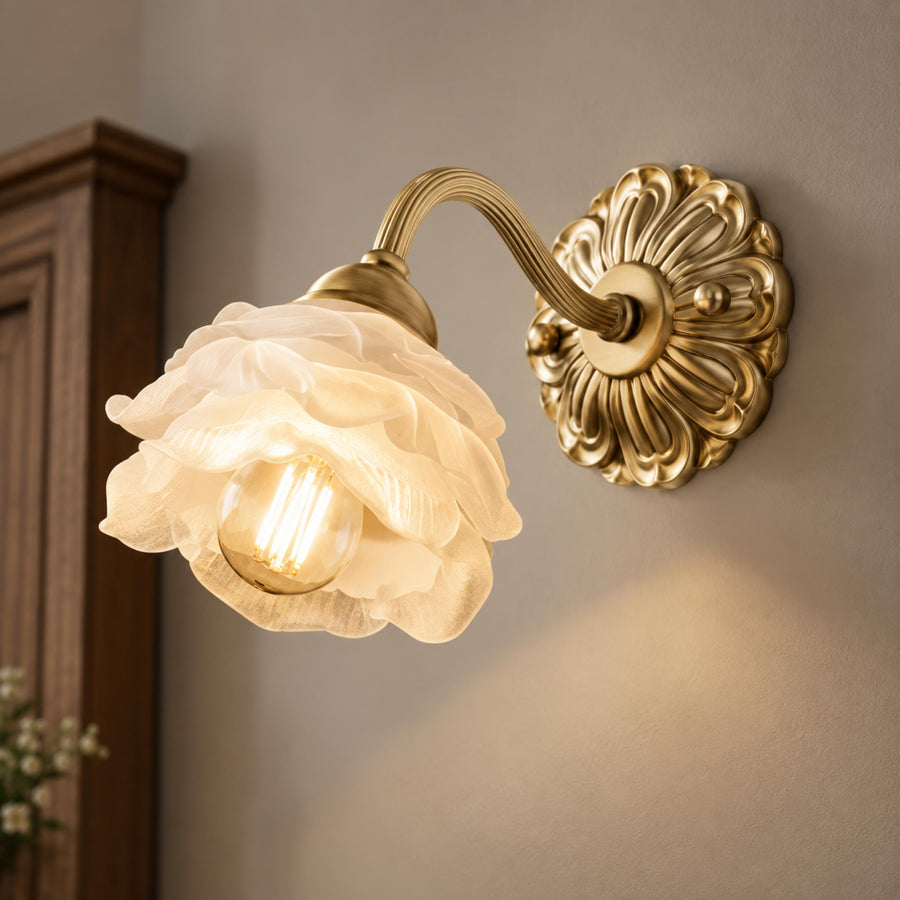 Rose Glass Wall Light Brass Sconce Decorative LED
