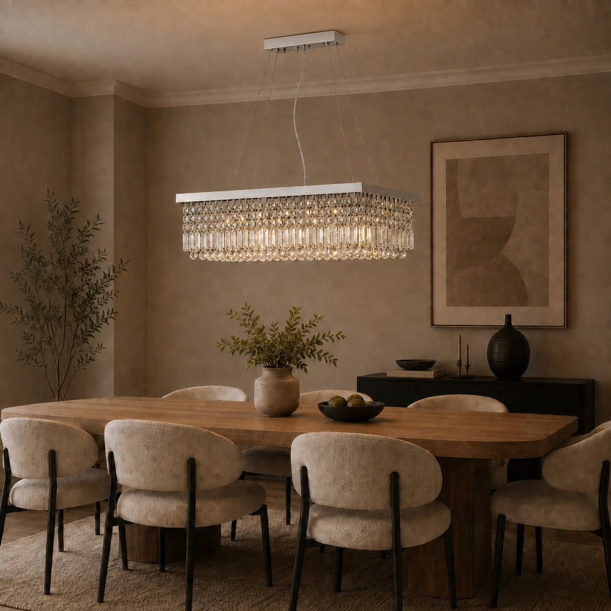 Rectangular K9 Crystal Chandelier Steel 6-10 Light LED