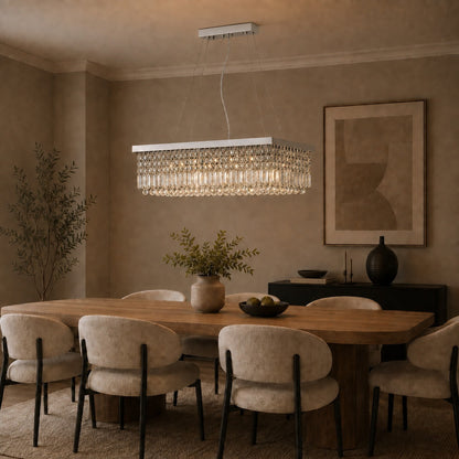 Rectangular K9 Crystal Chandelier Steel 6-10 Light LED